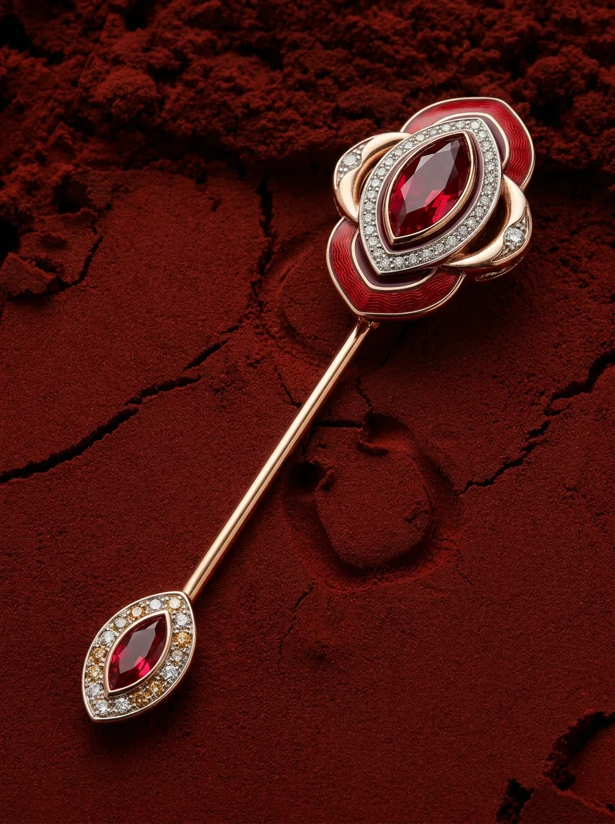 Брошь - игла "Фернан" с рубинами и конъячными бриллиантами